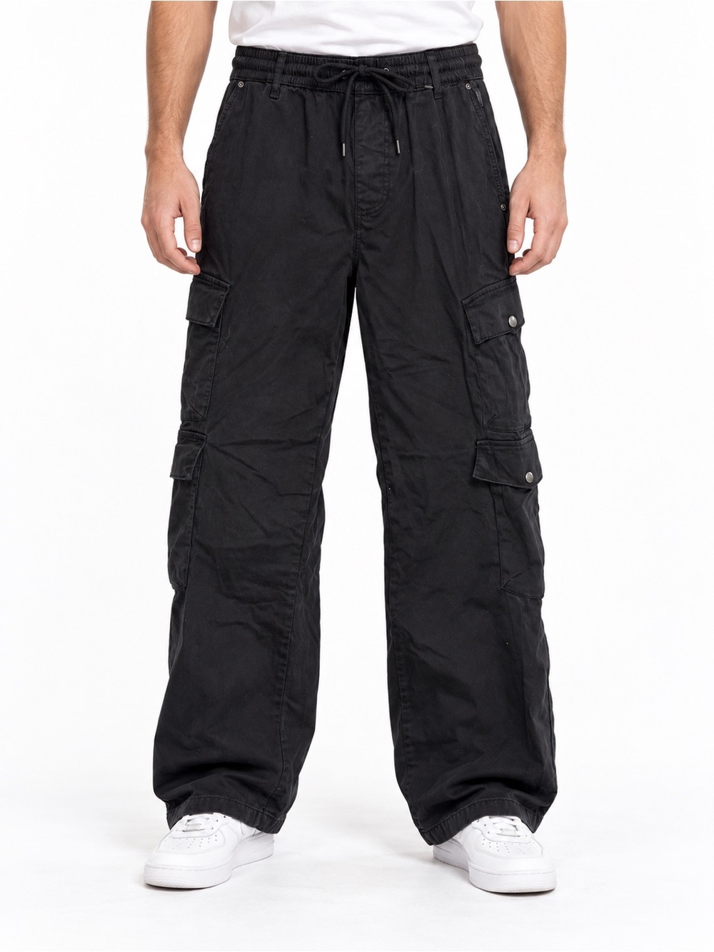 PacSun Extreme Baggy Cargo Pants Size Small Black Drawstring Stretch Cotton Y2K